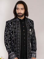 Men's Black Hand Embroidered Regular Fit Indo Western Sherwani
