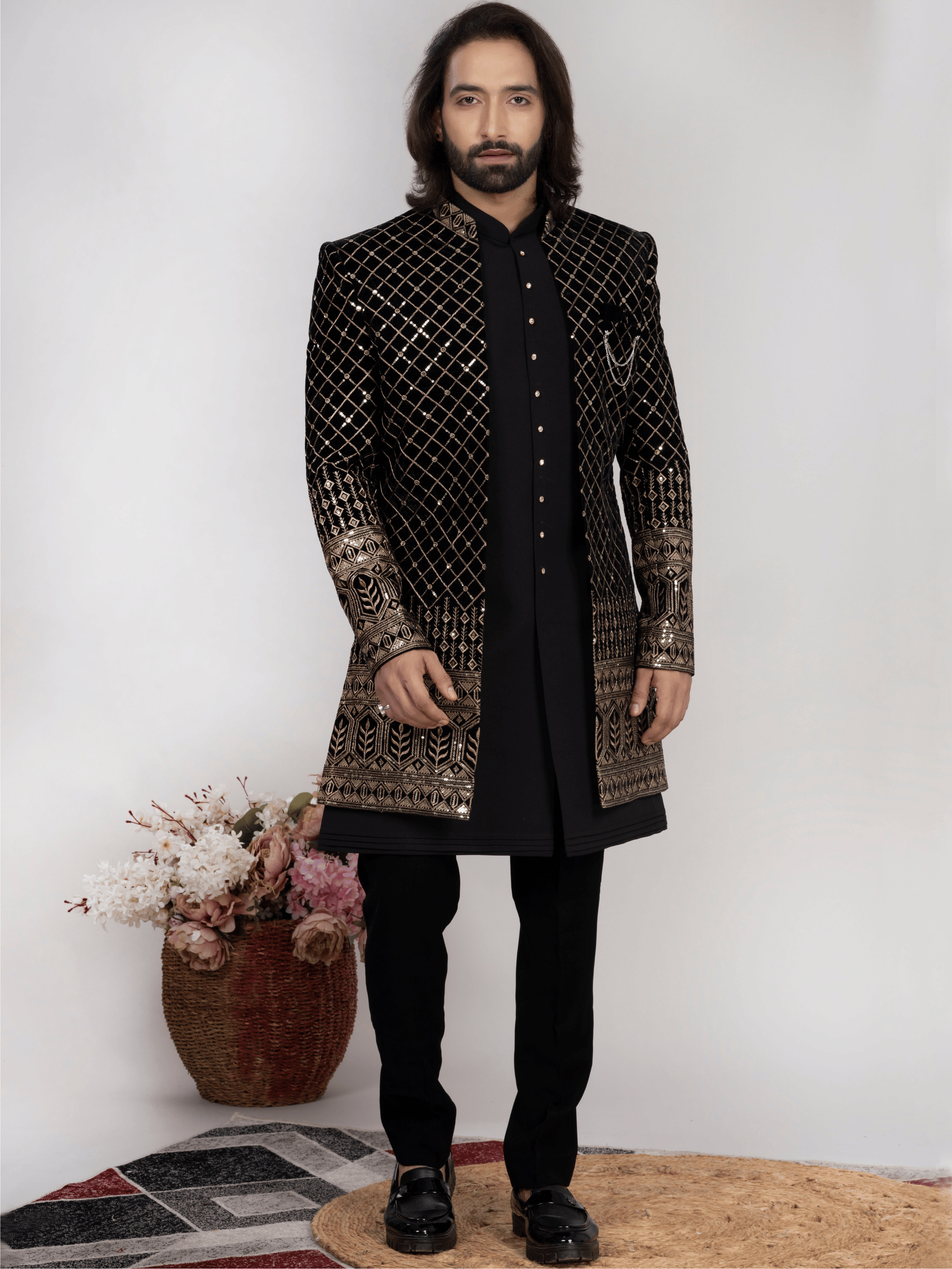 Black Premium Embroidered Indo-Western