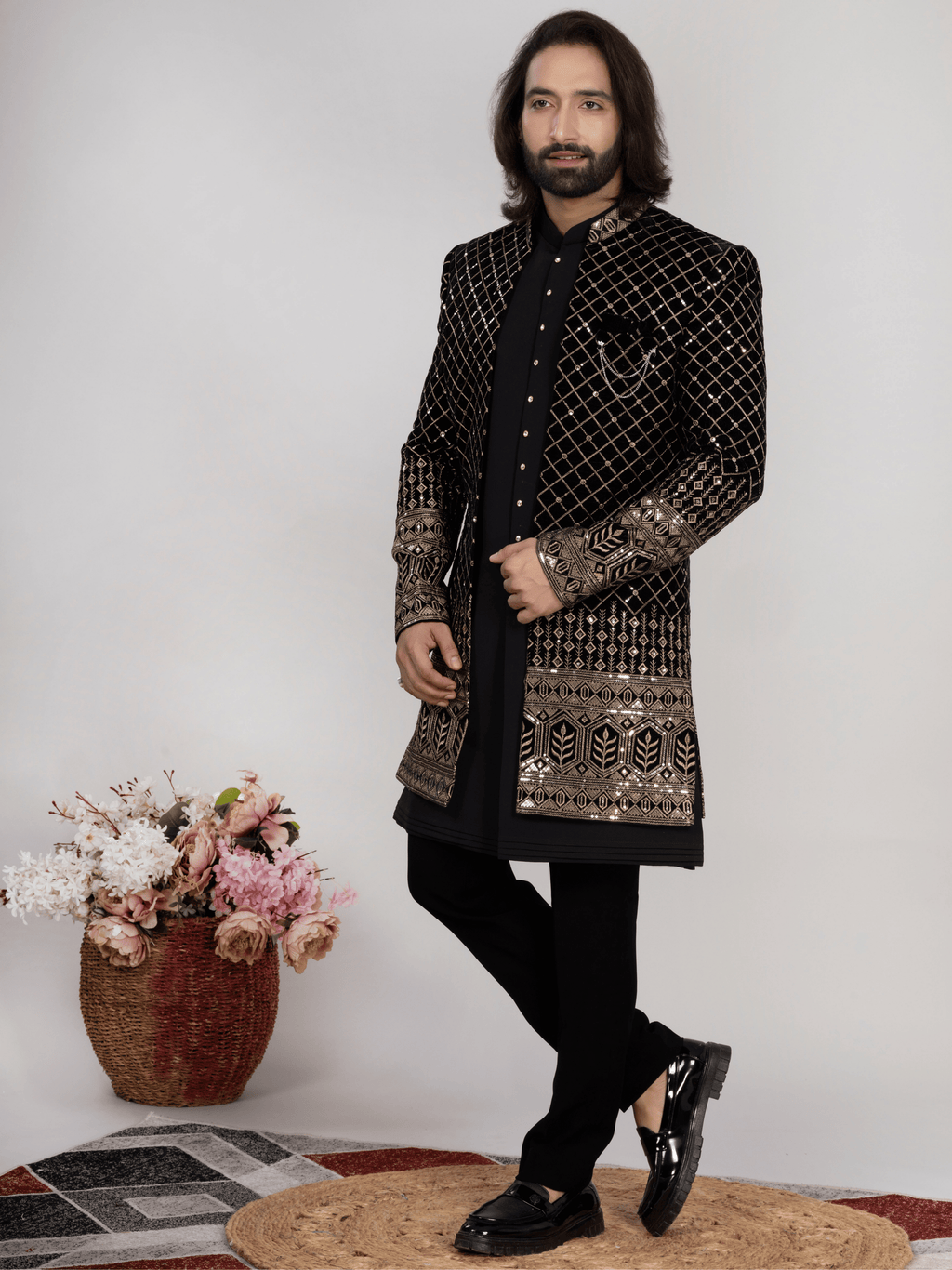 Black Premium Embroidered Indo-Western