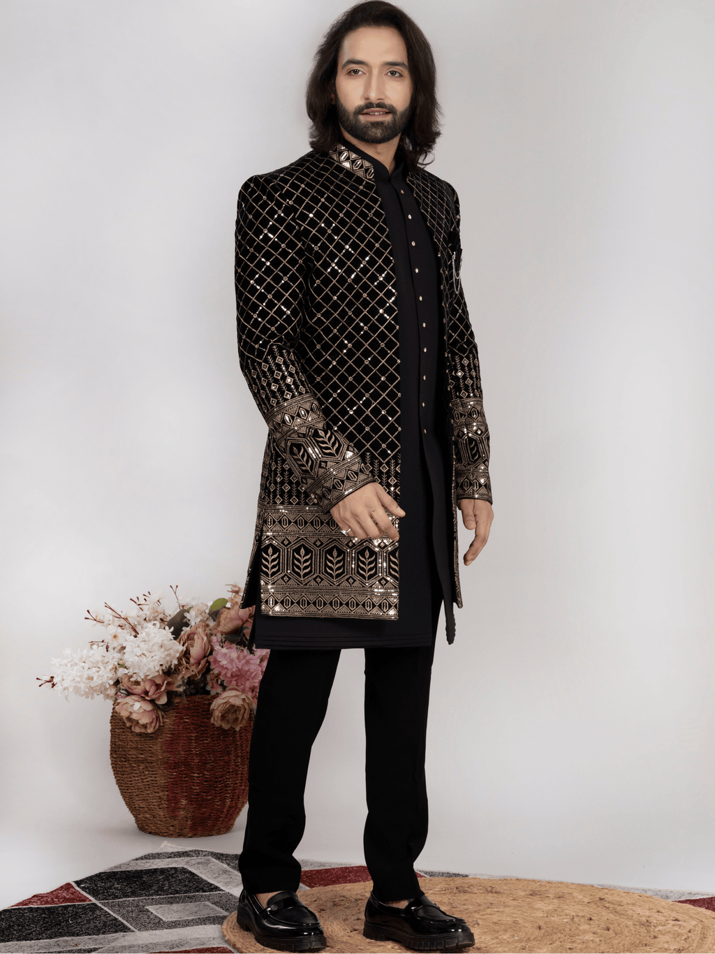 Black Premium Embroidered Indo-Western
