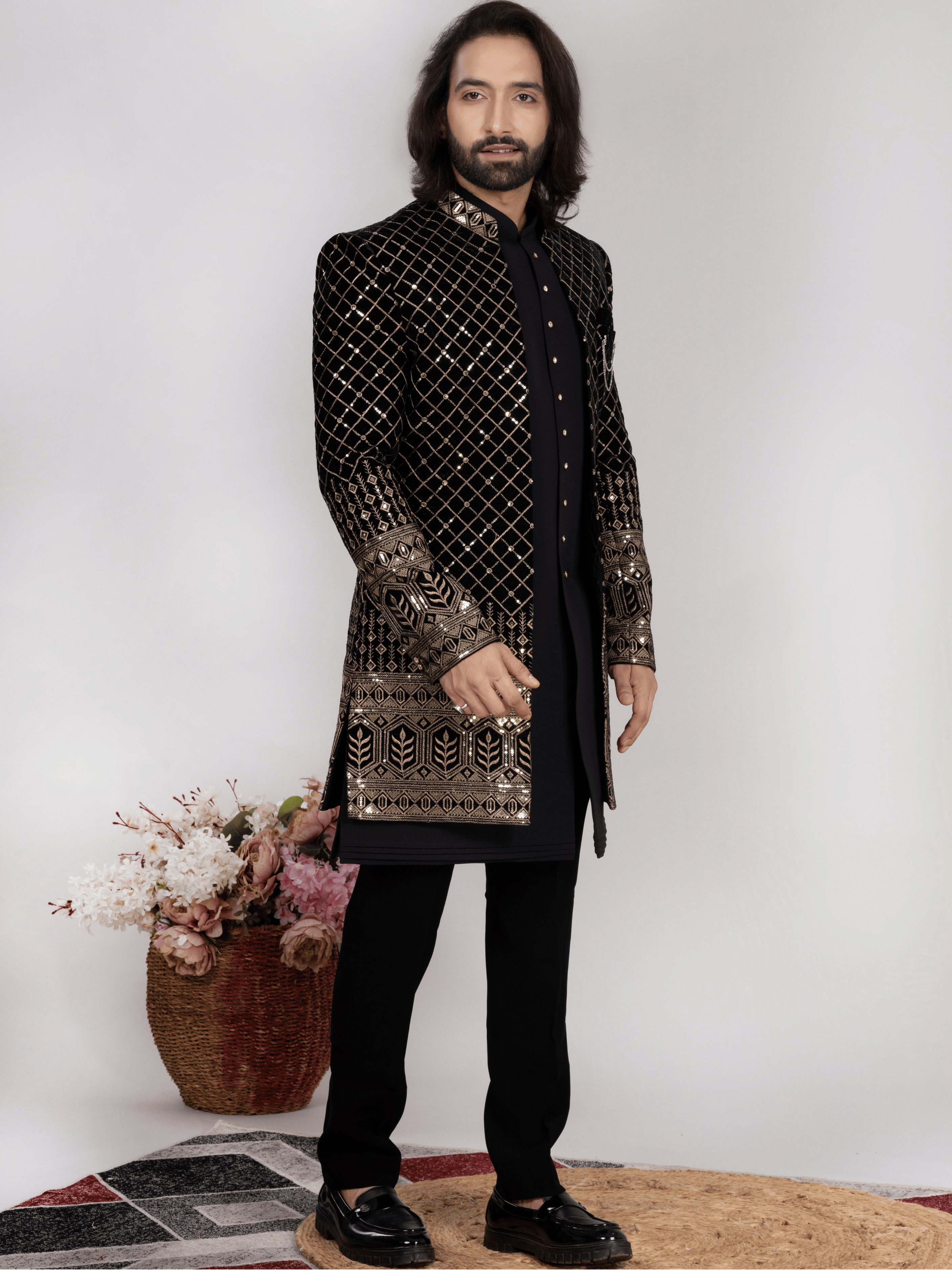 Black Premium Embroidered Indo-Western
