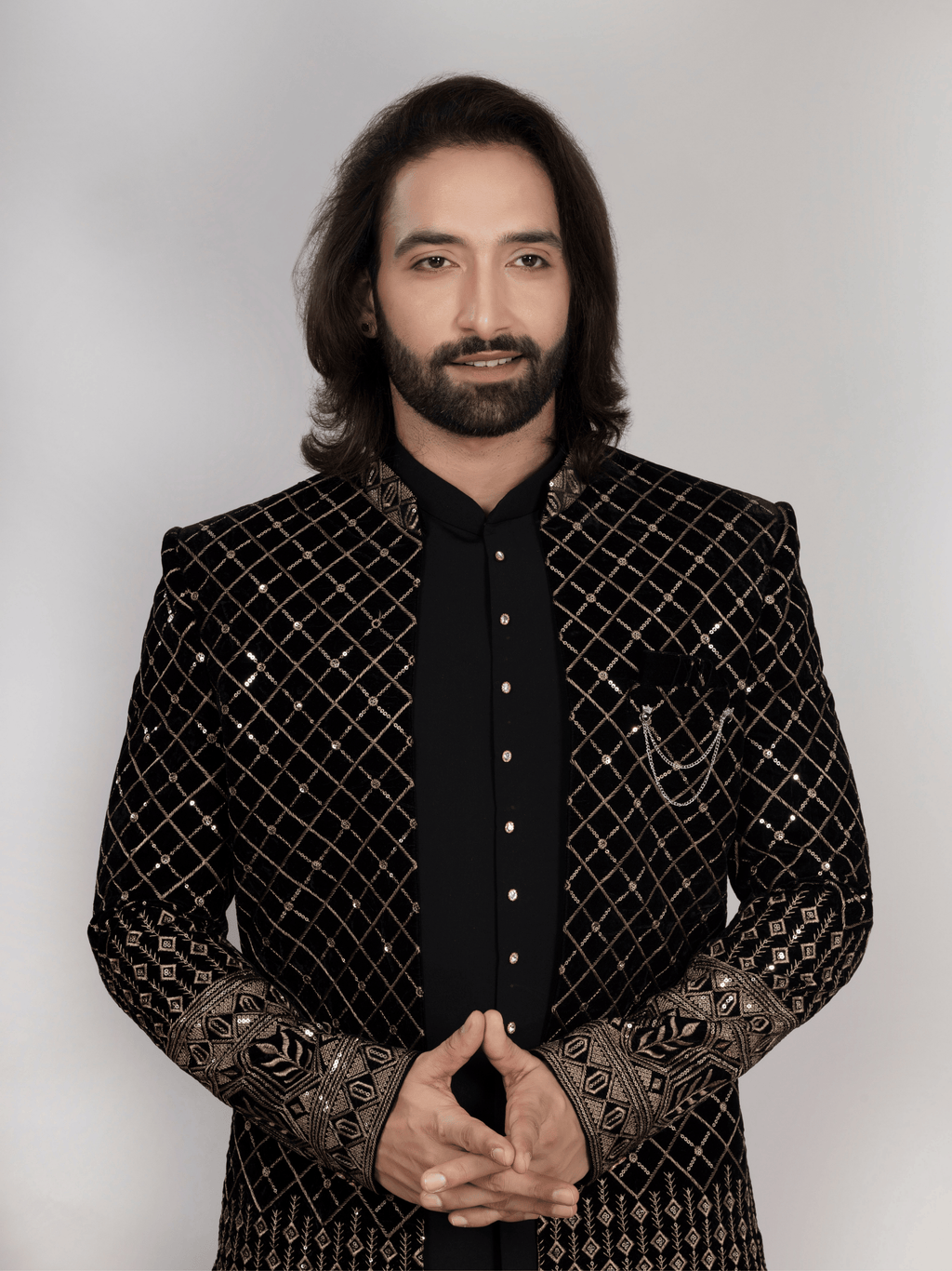 Black Premium Embroidered Indo-Western