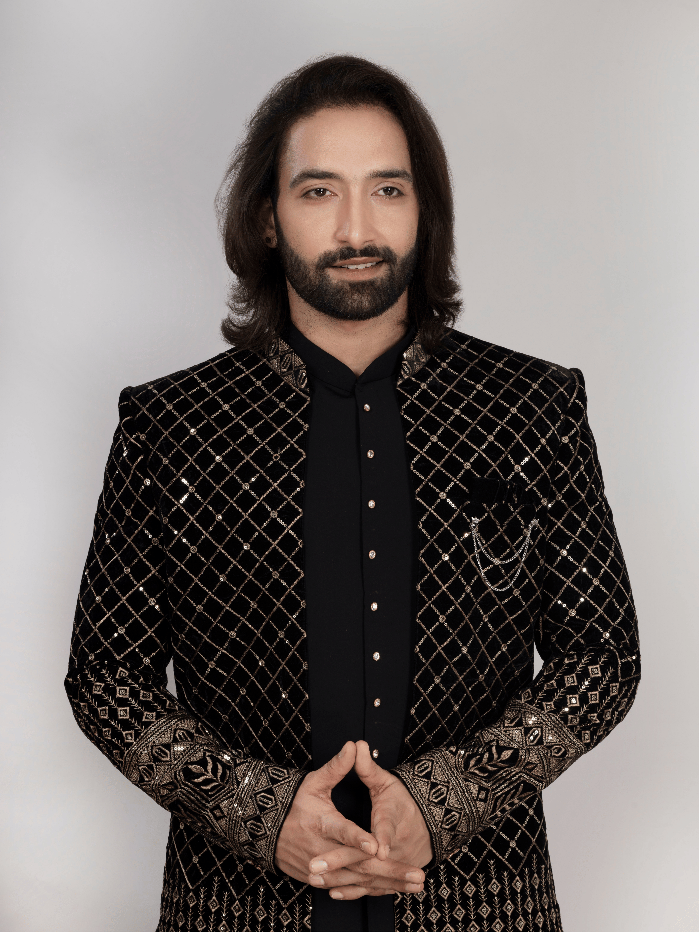 Black Premium Embroidered Indo-Western