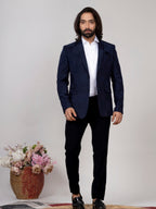 Navy Blue Checkered Blazer for Men Premium Formal & Party Wear