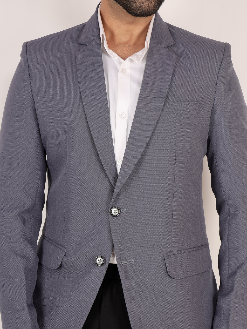 Grey Textured Regular Fit Formal Blazer