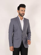 Grey Textured Regular Fit Formal Blazer