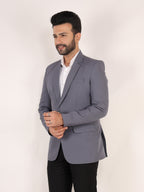 Grey Textured Regular Fit Formal Blazer