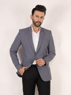 Grey Textured Regular Fit Formal Blazer