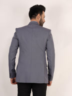 Grey Textured Regular Fit Formal Blazer