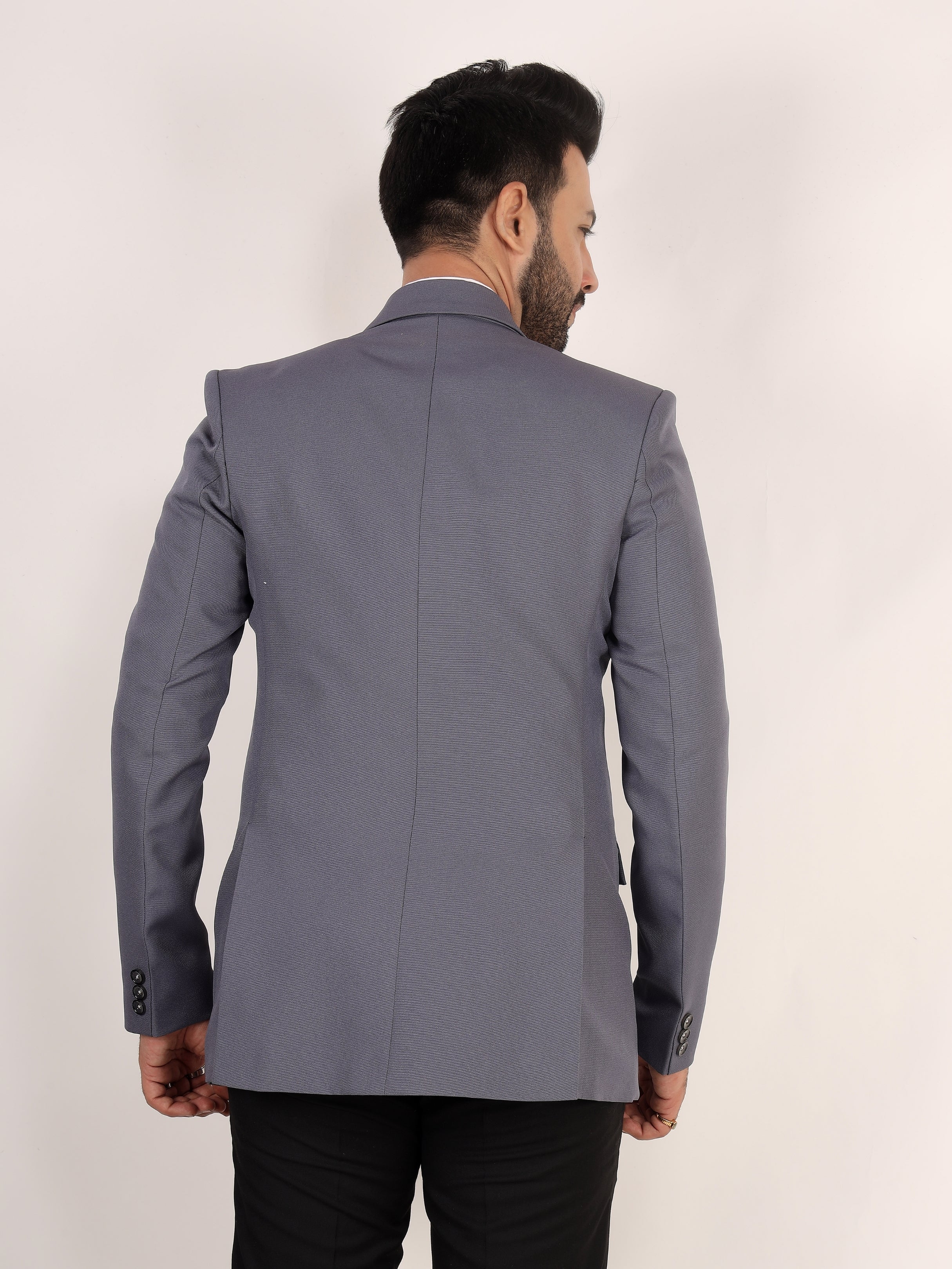 Grey Textured Regular Fit Formal Blazer