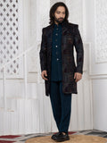 Men's Teal Blue Premium Velvet Embroidered Regular Fit Indo Western