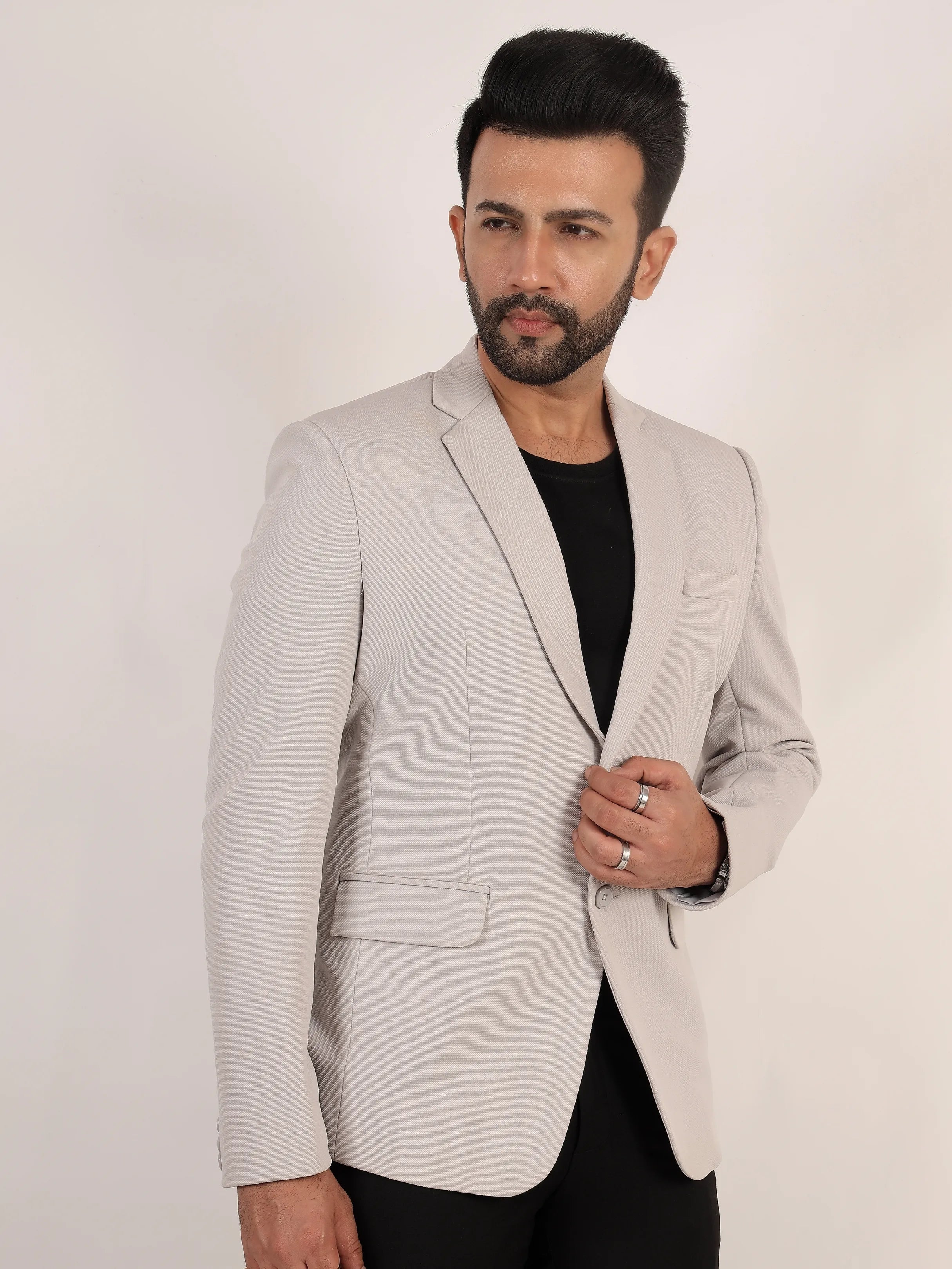 Dusty Light Grey Textured Formal Blazer