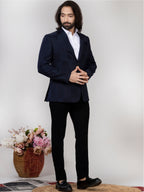 Navy Blue Checkered Blazer for Men Premium Formal & Party Wear