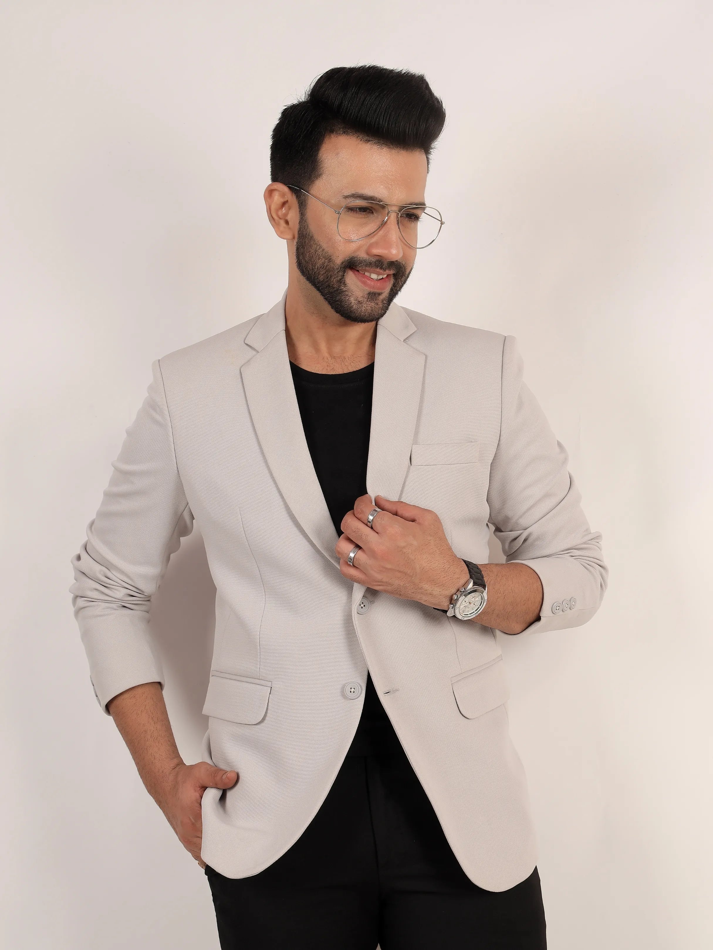 Dusty Light Grey Textured Formal Blazer