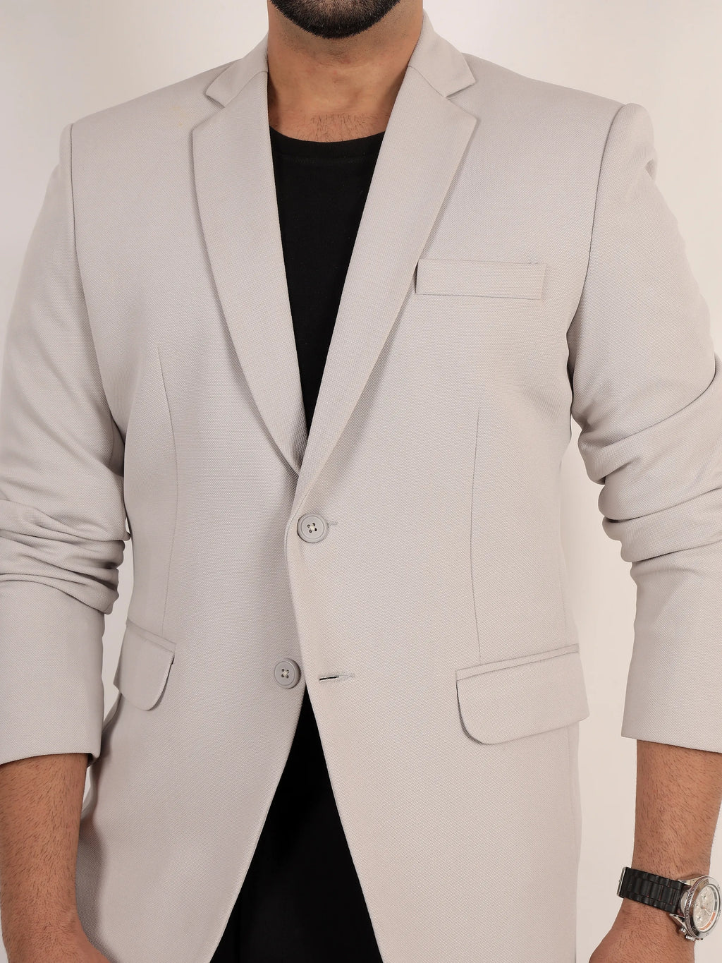 Dusty Light Grey Textured Formal Blazer