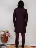 Men's Wine Jacquard Sherwani Regular Fit Wedding Wear