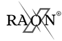 Black 'RAXON' logo with a stylized design on a white background