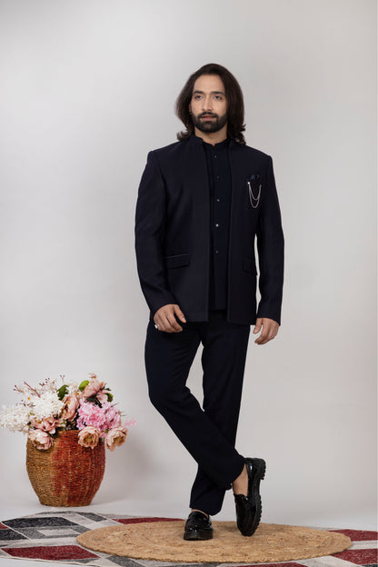 Midnight Navy Blue Open Jodhpuri Suit