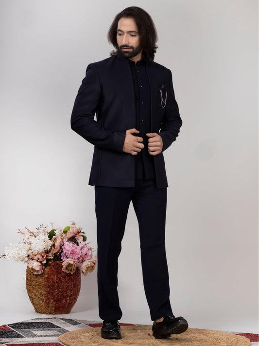 Midnight Navy Blue Open Jodhpuri Suit