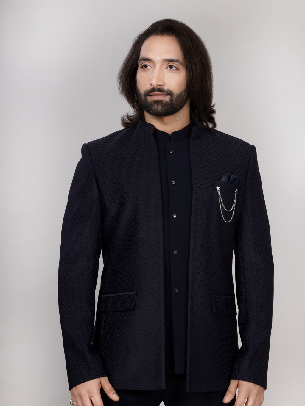 Midnight Navy Blue Open Jodhpuri Suit