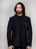 Midnight Navy Blue Open Jodhpuri Suit