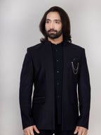 Midnight Navy Blue Open Jodhpuri Suit