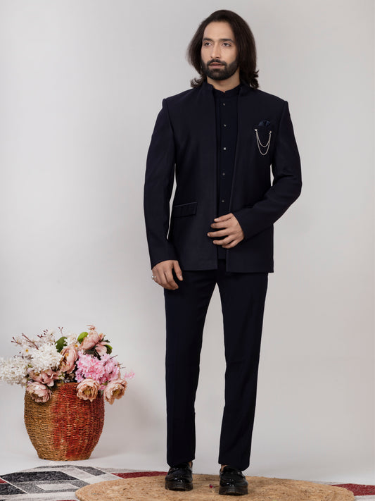 Midnight Navy Blue Open Jodhpuri Suit