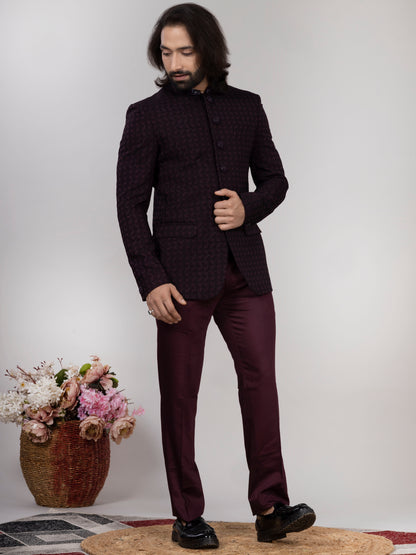 RAXON Designer Wine Jacquard Jodhpuri Suit