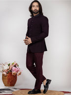 RAXON Designer Wine Jacquard Jodhpuri Suit