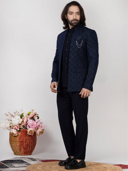 Navy Blue Open Jodhpuri Suit with Matching Trouser & Inner Jacket