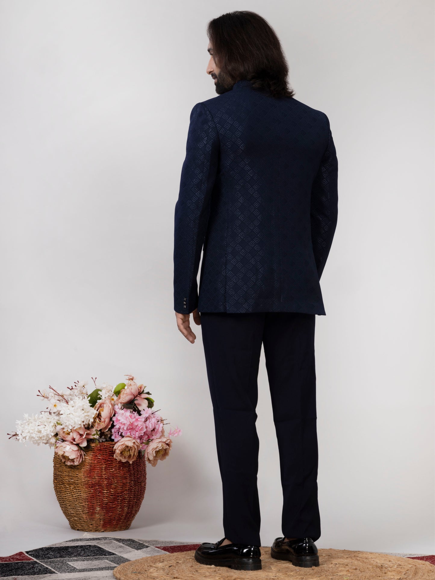 Navy Blue Open Jodhpuri Suit with Matching Trouser & Inner Jacket