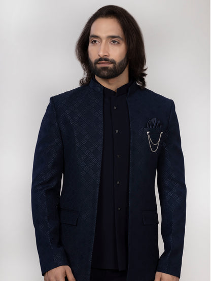 Navy Blue Open Jodhpuri Suit with Matching Trouser & Inner Jacket