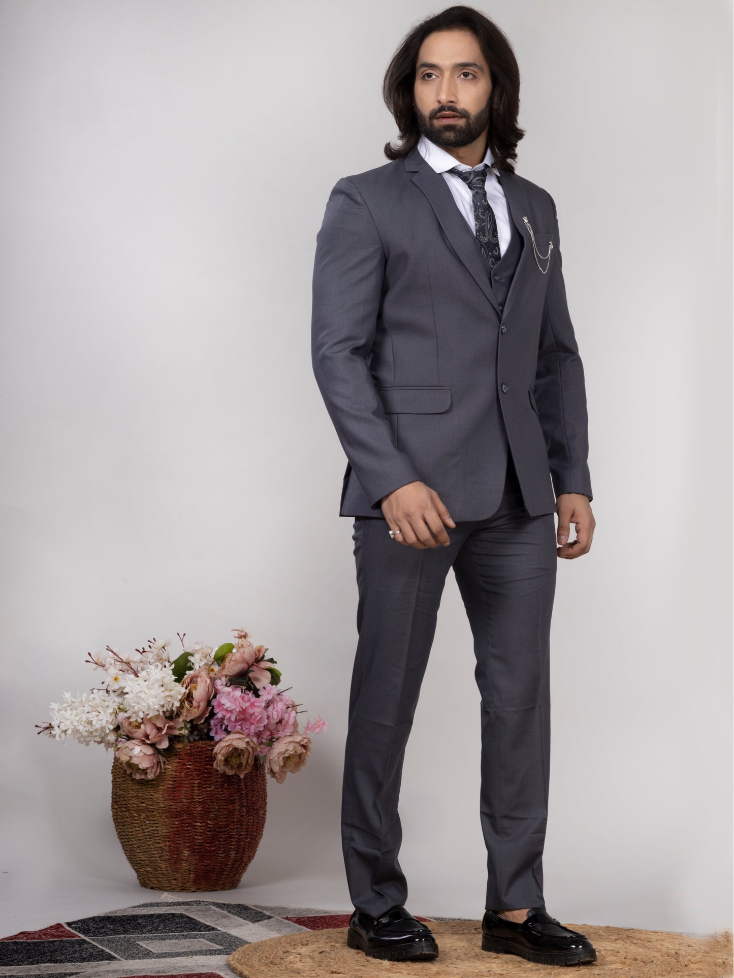 Premium Men’s Grey 3-Piece Suit with Waistcoat – Formal & Wedding Wear | Raxon®