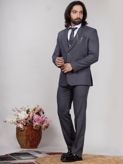 Premium Men’s Grey 3-Piece Suit with Waistcoat – Formal & Wedding Wear | Raxon®