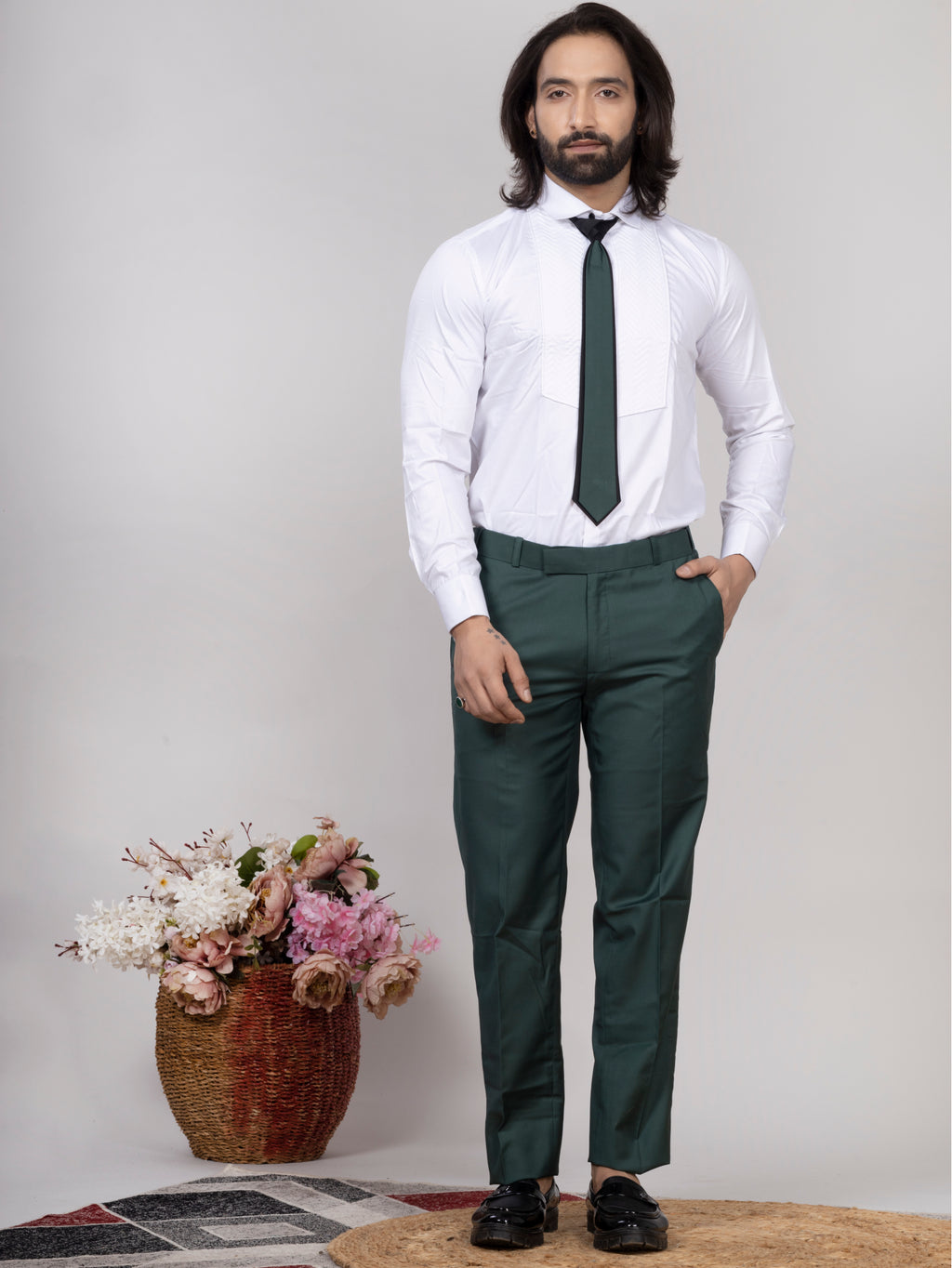 Premium Men’s Green 3-Piece Suit with Black Lapel – Wedding & Party Wear | Raxon®