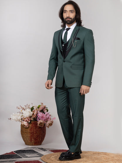 Premium Men’s Green 3-Piece Suit with Black Lapel – Wedding & Party Wear | Raxon®