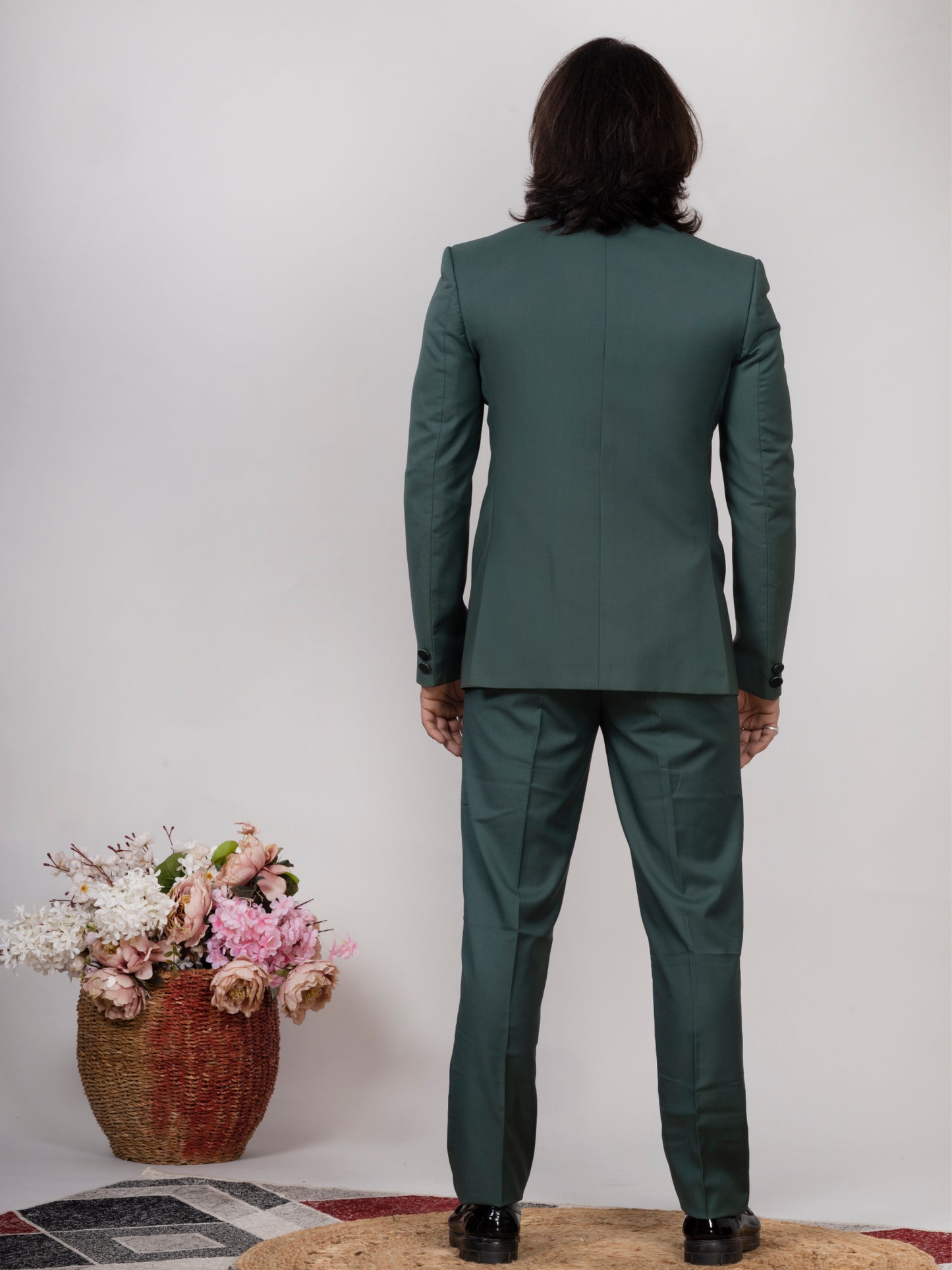 Premium Men’s Green 3-Piece Suit with Black Lapel – Wedding & Party Wear | Raxon®