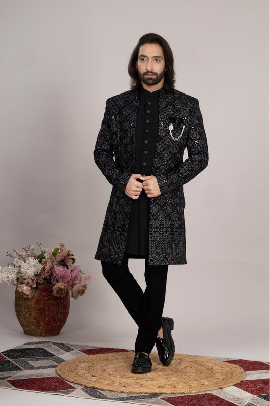 Black Sequence Indo-Western Suit