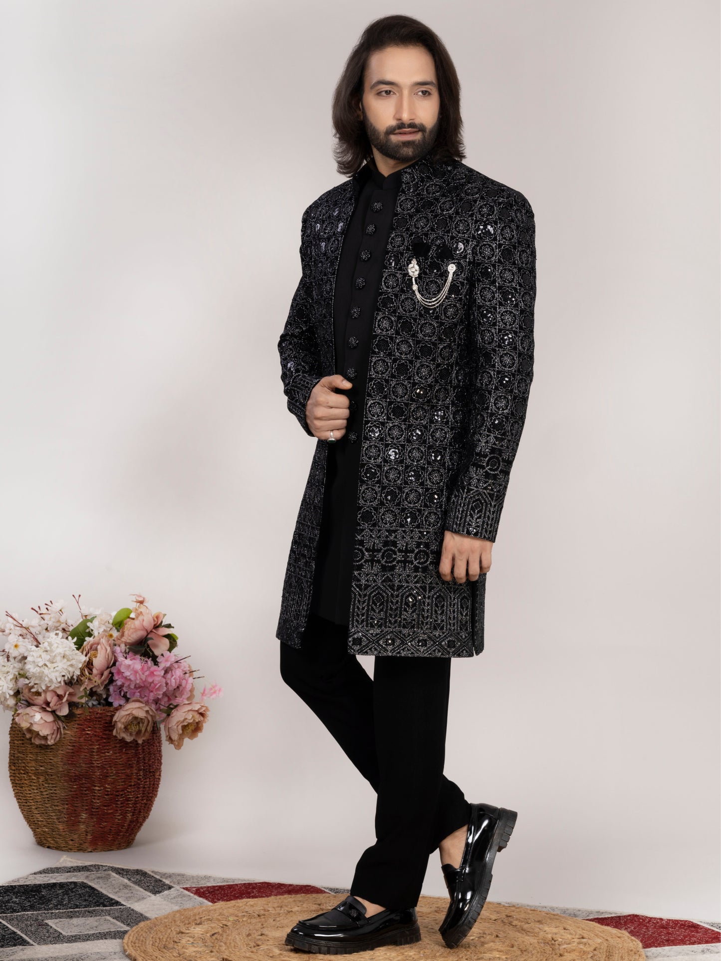 Black Sequence Indo-Western Suit