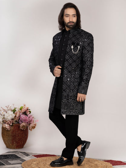 Black Sequence Indo-Western Suit
