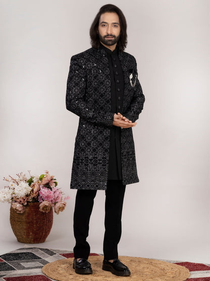 Black Sequence Indo-Western Suit
