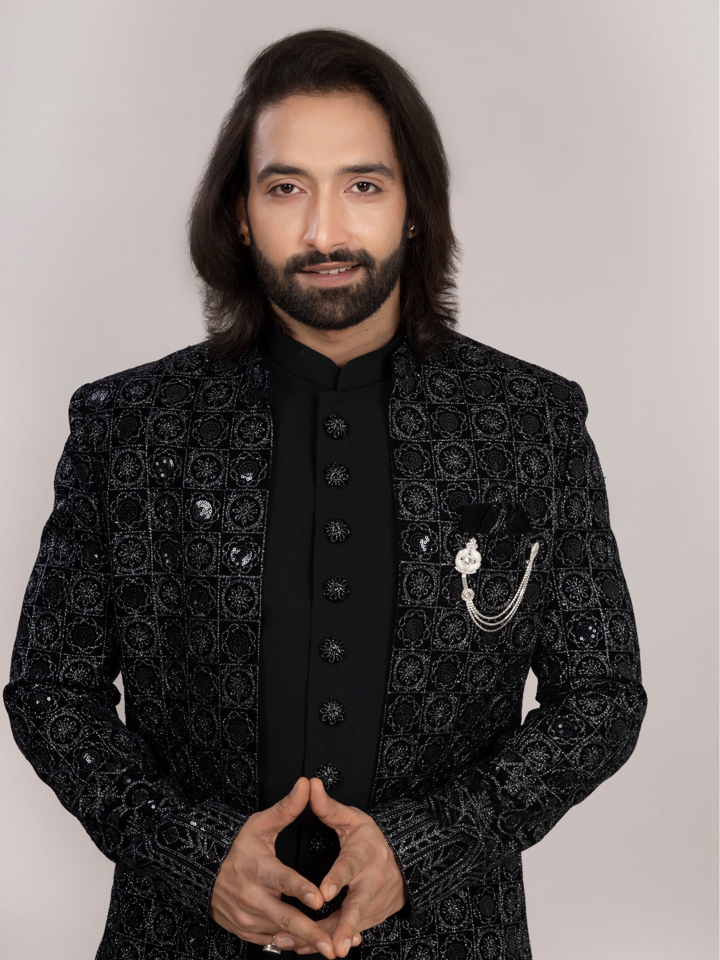Black Sequence Indo-Western Suit
