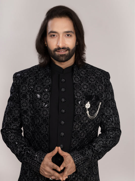 Black Sequence Indo-Western Suit