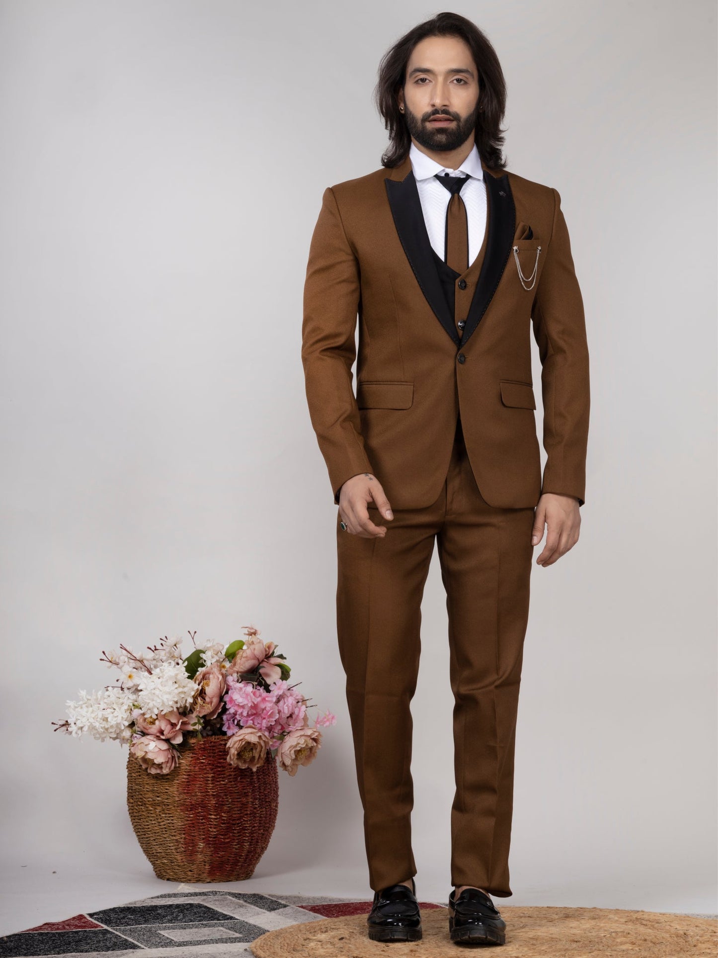 Mustard 3-Piece Tuxedo Suit with Black Tuxedo Jacket
