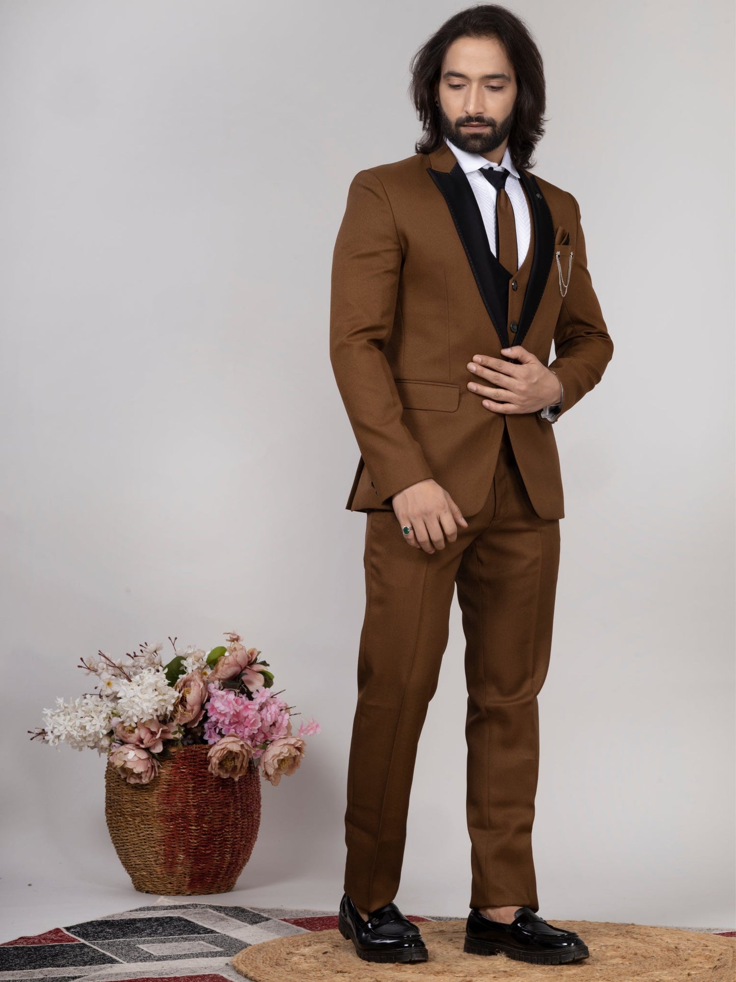 Mustard 3-Piece Tuxedo Suit with Black Tuxedo Jacket
