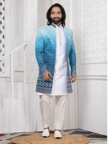 Dupion Silk Open Indo Western with Kurta & Designer Jacket
