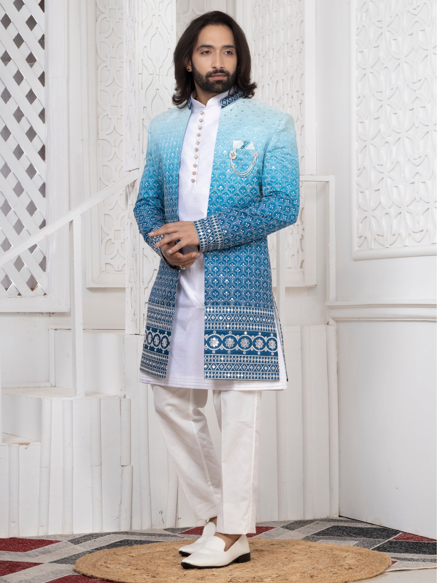 Dupion Silk Open Indo Western with Kurta & Designer Jacket