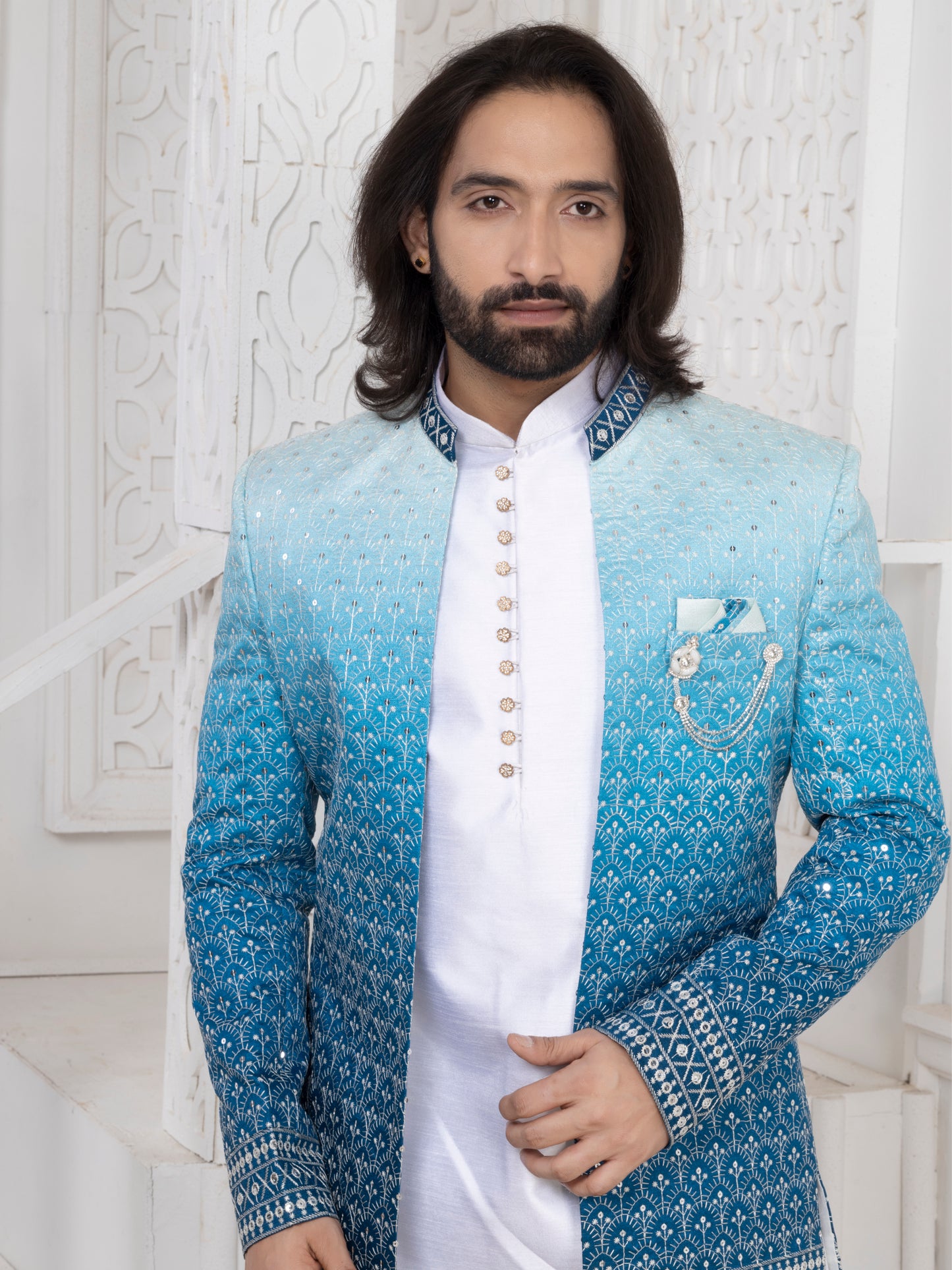 Dupion Silk Open Indo Western with Kurta & Designer Jacket