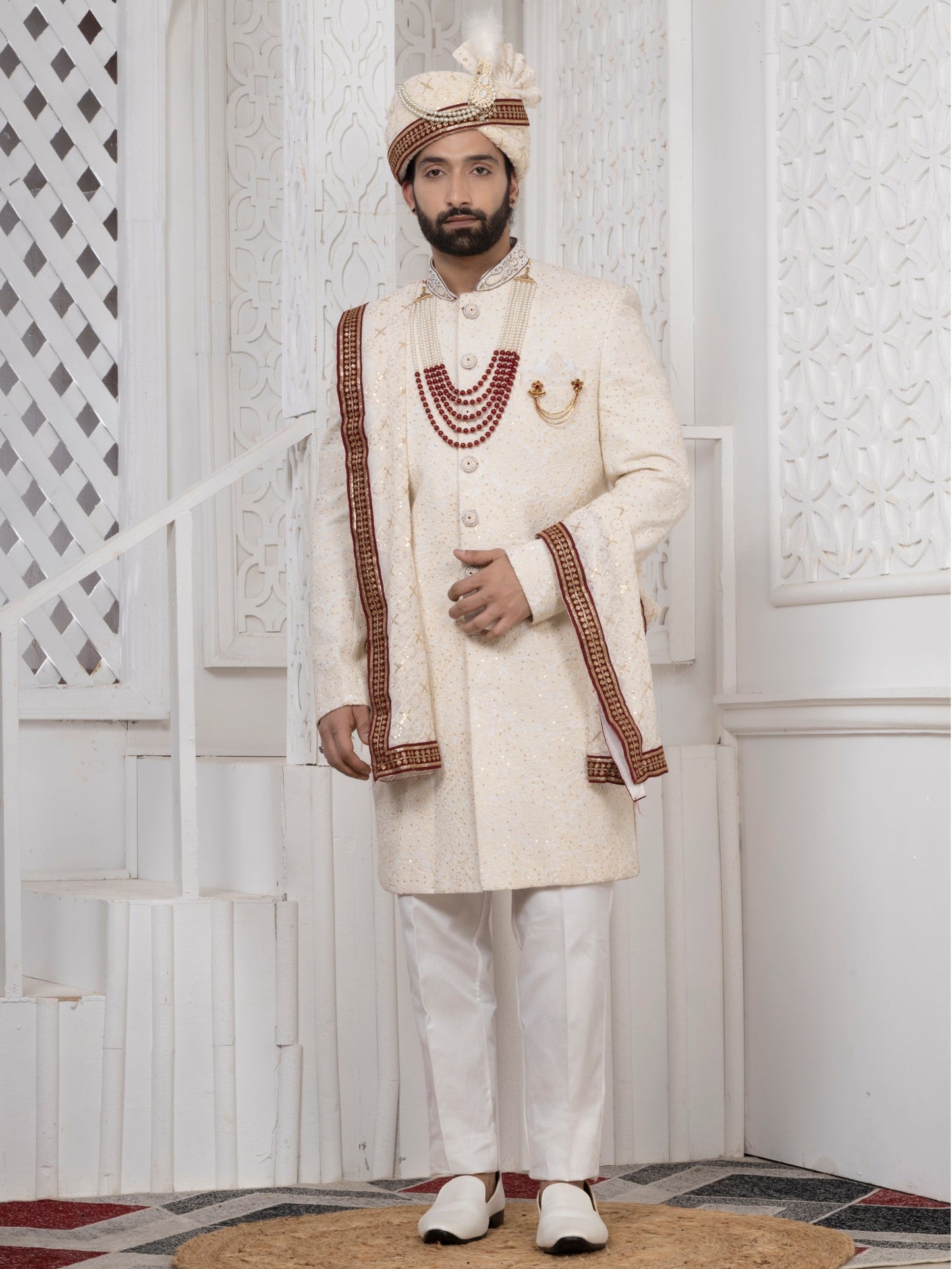 Raxon Men's Light weight premium Ivory Groom Sherwani