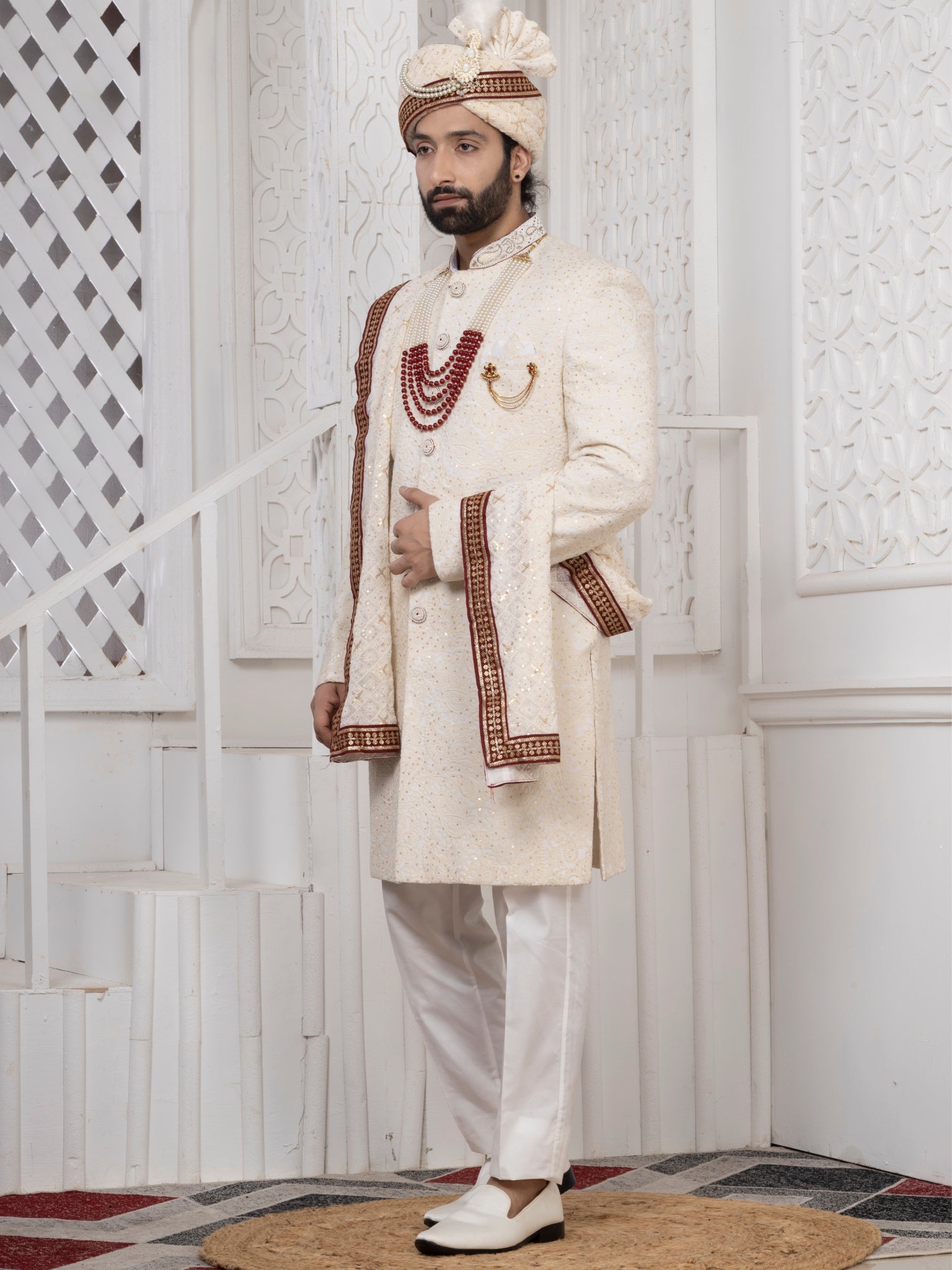 Raxon Men's Light weight premium Ivory Groom Sherwani